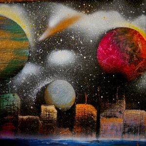 Space painting spray paint art 10 x 12